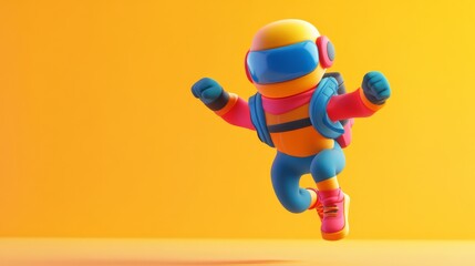 Futuristic 3D Animated Hero in Dynamic Action Pose - Colorful 3D Illustration