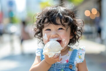 Adorable child happy curls smiles candidly home. Delightful curly-haired girl captures essence of youthful joy. Warmth and togetherness symbolized child's laughter.