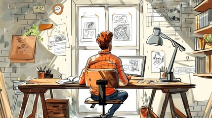 Man Working in Home Office