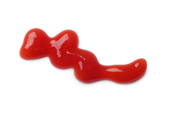 Tasty ketchup isolated on white, top view. Tomato sauce