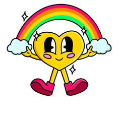 Sticker d'un personnage cœur rétro et coloré