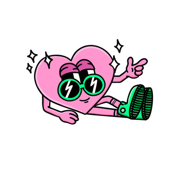 Sticker d'un personnage c&oelig;ur r&eacute;tro et color&eacute;