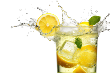 Refreshing Lemonade In A Glorious Splash On A Hot Summer Day on Transparent PNG Background.
