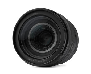 Camera lens isolated on white. Photographer's equipment