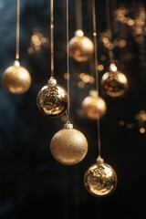 Gold Christmas Ornaments on Strings
