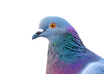 Obraz premium A close-up portrait of a pigeon with vibrant iridescent feathers, showcasing the bird's intricate details and the beauty of nature.