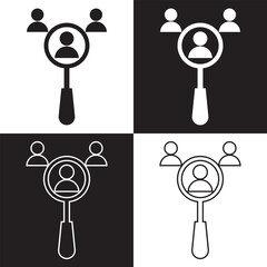 Search job vacancy icon in flat style. Loupe career.  Find people employer business concept. Vector illustration. Isolated on white and black background. EPS 10