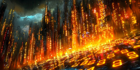 Naklejka premium Digital binary code data streaming on a dark background