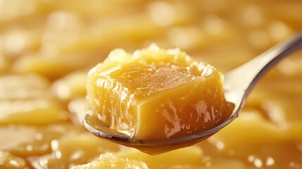 Macro Shot of Beef Tallow Being Scooped with a Spoon, Highlighting Soft and Smooth Texture