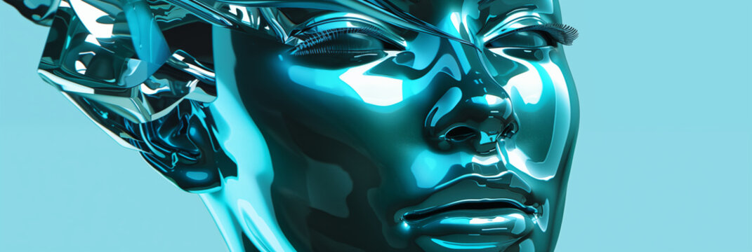 Lustrous, organic shapes meld together, vibrant blues, oranges, and reds. Flowing forms. Abstract face for presentation of cosmetic procedures