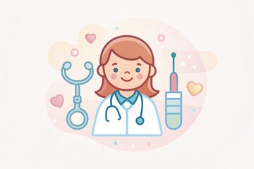 Obraz premium A cute illustration of a little doctor with medical tools, inspiring young minds to pursue a career in healthcare.