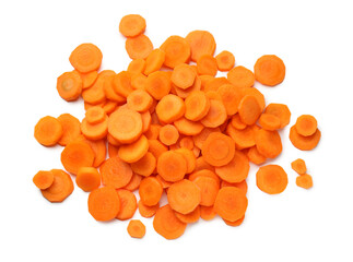 Slices of fresh ripe carrot isolated on white, top view