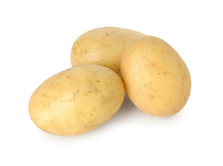 Three young fresh potatoes isolated on white