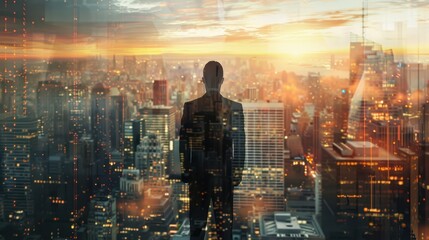 The businessman and city skyline