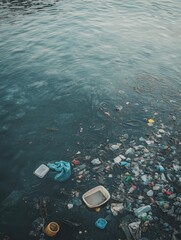 Trash floating on water