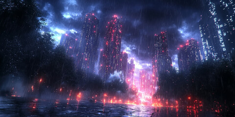 Fototapeta premium Digital binary code data streaming on a dark background