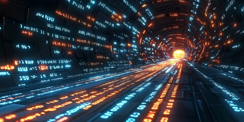 Fototapeta premium Digital binary code data streaming on a dark background