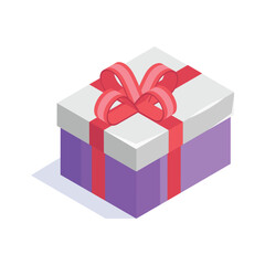 Wrapped gift box with a ribbon, isometric icon of gift box in modern style