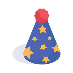 Party hat isometric icon, festive celebration, birthday hat