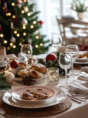 Holiday Dinner Table with Christmas Tree