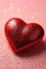 Obraz premium Red Heart Shaped Object on Pink Surface