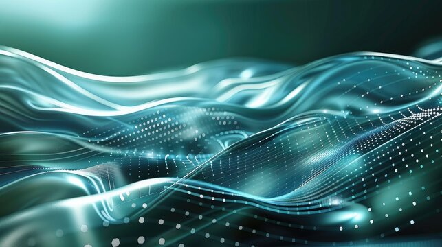 Abstract Turquoise Waves with Glittering Dots for your background business, poster, wallpaper, banner, backdrop, greeting cards, and advertising for business entities or brands.