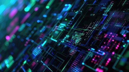 Obraz premium Abstract Digital Circuitry with Neon Lights for your background business, poster, wallpaper, banner, backdrop, greeting cards, and advertising for business entities or brands.