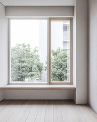 Luxury minimalist apartment interiors with elegant furniture and neutral lighting. Residential interiors design mockup composition with copyspace.