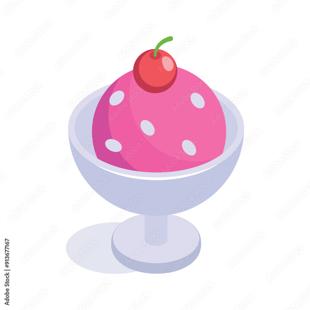 Canvas Prints Ice cream sundae with cherry on top, a delightful holiday dessert, premium isometric icon