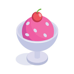 Ice cream sundae with cherry on top, a delightful holiday dessert, premium isometric icon