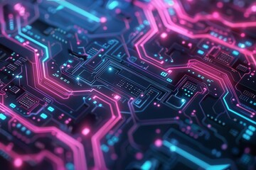 Fototapeta premium Circuit Board with Glowing Lines for your background business, poster, wallpaper, banner, backdrop, greeting cards, and advertising for business entities or brands.