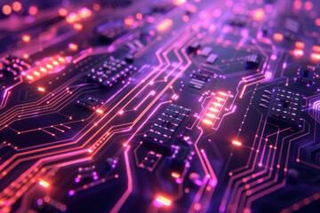 Obraz premium Abstract Circuitry Art: Neon Lights in a Cyber World for your background business, poster, wallpaper, banner, backdrop, greeting cards, and advertising for business entities or brands.