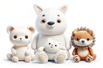Fototapeta premium A group of adorable plush toys in various colors and sizes.