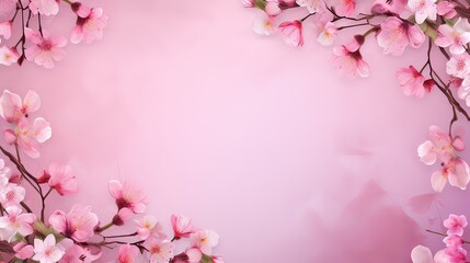 Fototapeta premium Pink Cherry blossom Illustration. Frame of Sakura Cherry Blossoms Spring flower