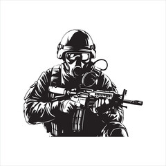 Fototapeta premium black-and-white vector illustration of a soldier