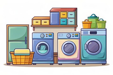 A tidy and well-organized laundry room with various cleaning supplies and equipment.