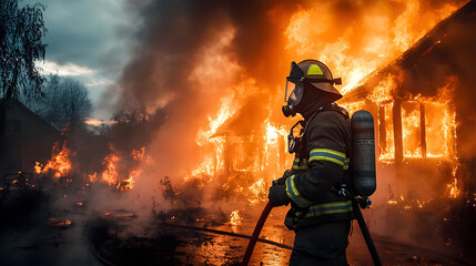 Firefighter Battles Blaze in Burning Building