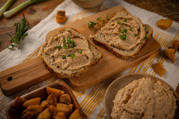 Tasty snack of bread with spread