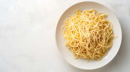 plain noodle on white background, top view, copy space for text