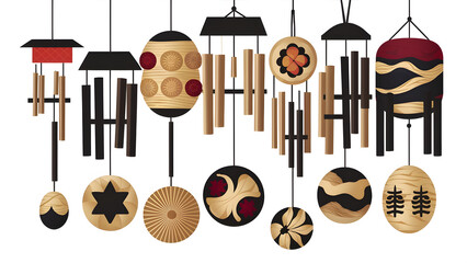 Set of Japanese Furin Wind Chimes: Unique Designs and Patterns