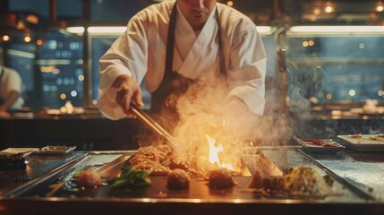 Chef Preparing Food on a Hot Grill