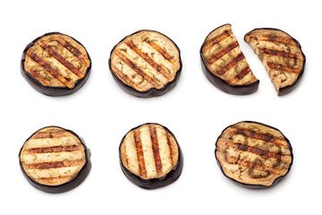 grilled eggplant isolated on white background. clipping path