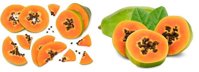 sliced ripe papaya fruit isolated on white background. exotic fruit. clipping path