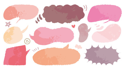 Set brush pink color cute dialog box. Hand drawn with crayon drawing memo sticker. Doodle style chat frame for text. Cartoon conversation balloon. Speech bubbles in flat for short message. Label. Thin