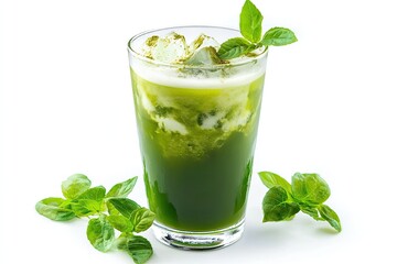 Icy Green Tea Matcha with Foam isolated on white background