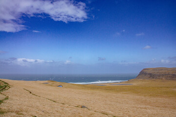 Iceland Landscape with ocean, mountains, coast, sky and clouds