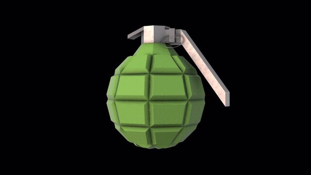 3D Hand Grenade Rotating on a Transparent Background. Hand Grenade. Explosives. 4K