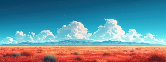 A peaceful landscape featuring lush green grass under a clear blue sky