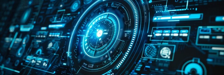 Abstract concept of futuristic technology, digital interface, data visualization, innovation, and artificial intelligence.