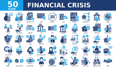 Financial crisis icon collection set. Simple color fill vector.